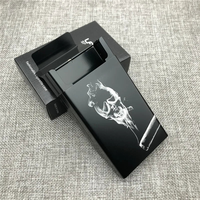 Personalized Customized Smoking Skull Cigarette Case Boxes Ultra Thin Portable Aluminium Alloy Slide Cigarette Box Smoke boxes