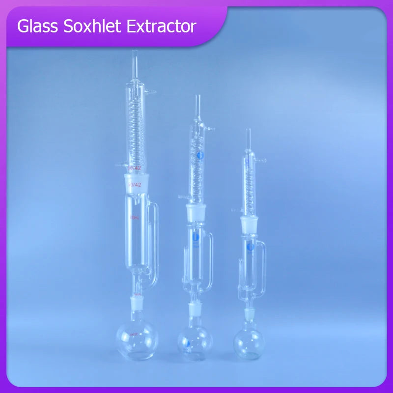 High-quality 150ml/250ml/500ml Lab Glass Soxhlet Extractor Condenser and Extractor Body with Coiled/Bulbed, Lab Glassware Kit