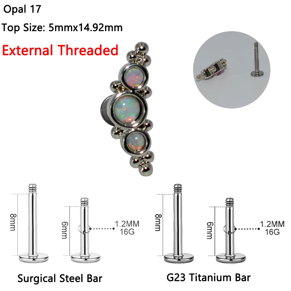 1PC G23 Titanium&Steel Opal Cluster Ear Tragus Helix Cartilage Cz Gem Flower Earring Stud Labret Bar Ring Body Piercing Jewelry
