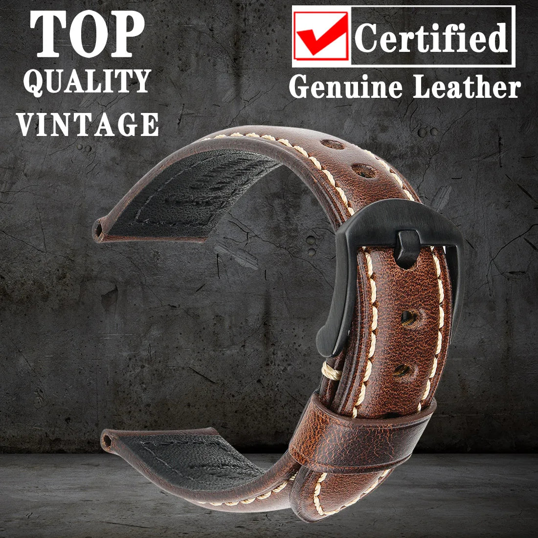 MAIKES Watch Bands 20mm 22mm 24mm 26mm Vintage Oil Wax Leather Watch Strap Watch Accessories For Panerai Breitling Watchband