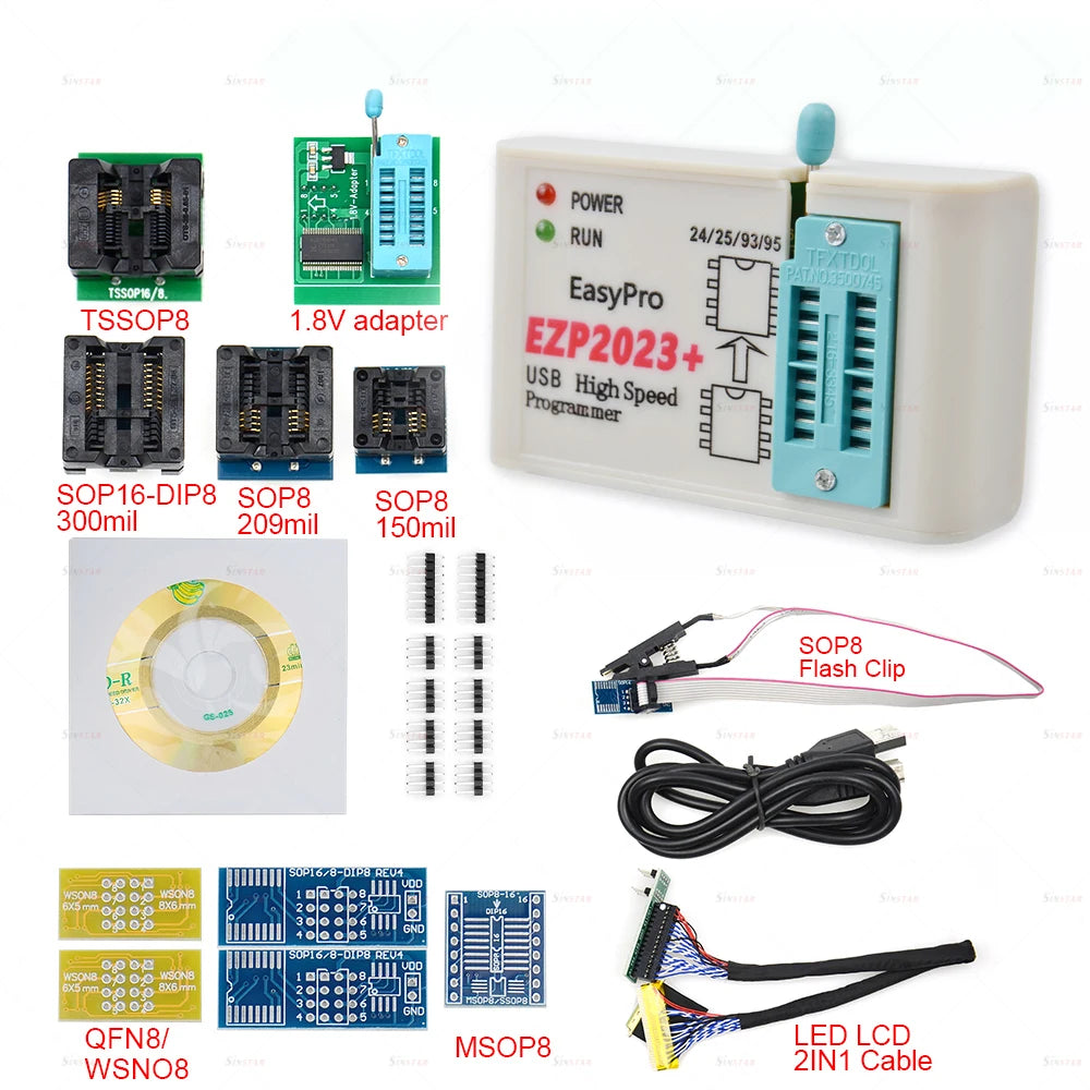 CH554T EZP2023 High-speed USB SPI Programmer Support24 25 26 93 95 EEPROM 25 Flash BIOS Chip+12socket Original