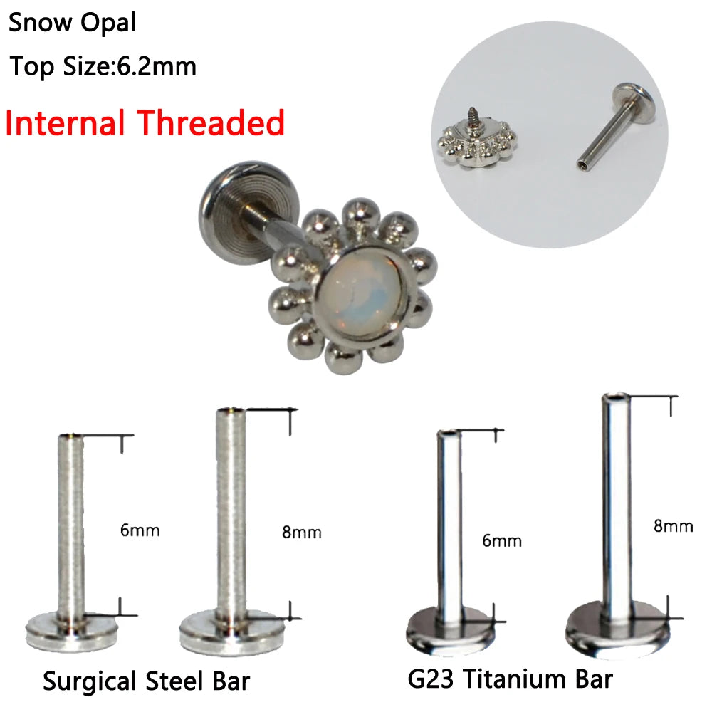 1PC G23 Titanium&Steel Opal Cluster Ear Tragus Helix Cartilage Cz Gem Flower Earring Stud Labret Bar Ring Body Piercing Jewelry