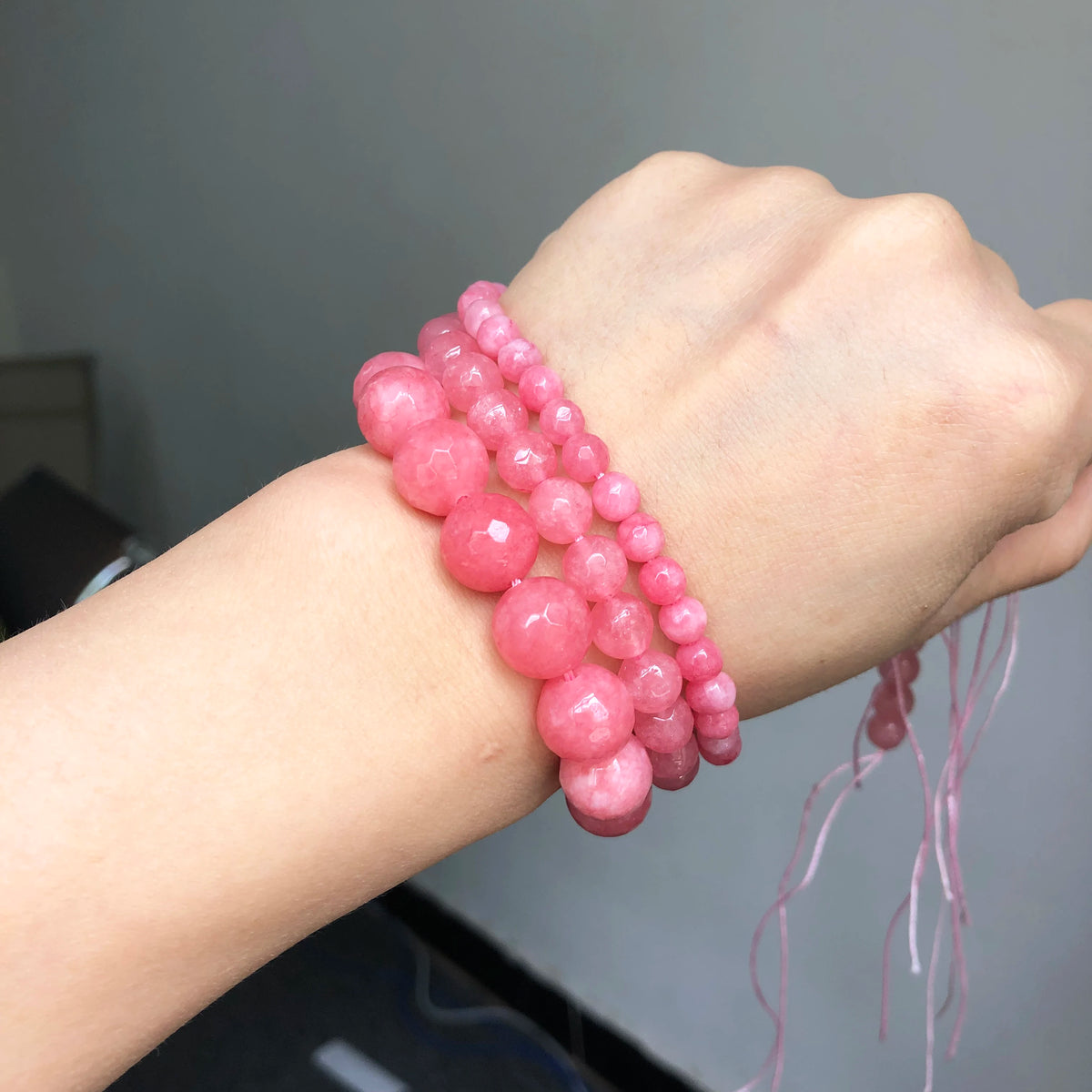 Faceted Pink Chalcedony Jades Bead Round Natural Loose Stone Beads For Jewelry Making DIY Bracelet Accessories 4/6/8/10/12mm