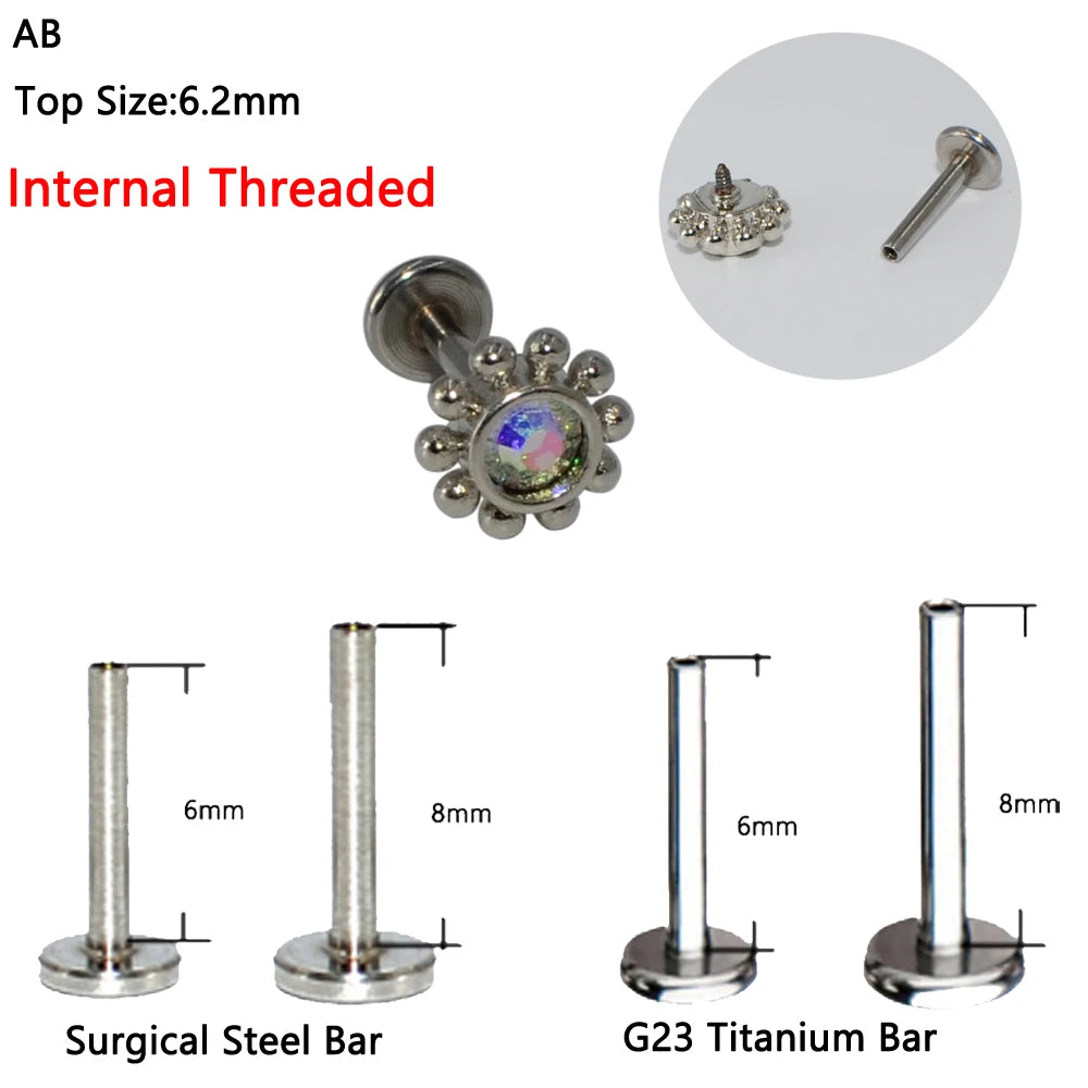 1PC G23 Titanium&Steel Opal Cluster Ear Tragus Helix Cartilage Cz Gem Flower Earring Stud Labret Bar Ring Body Piercing Jewelry