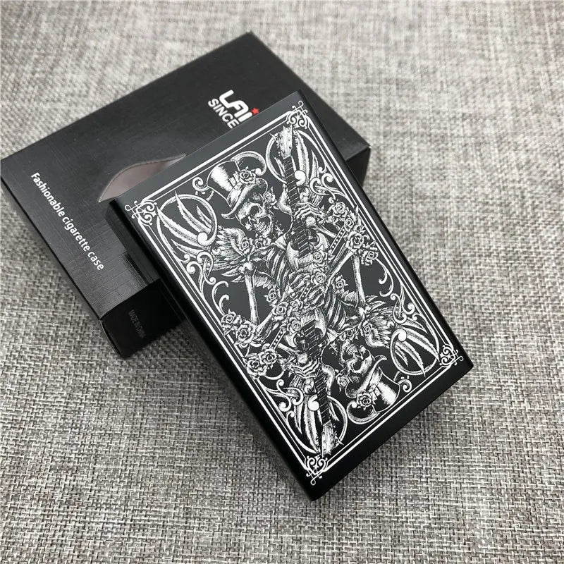 Personalized Customized Smoking Skull Cigarette Case Boxes Ultra Thin Portable Aluminium Alloy Slide Cigarette Box Smoke boxes