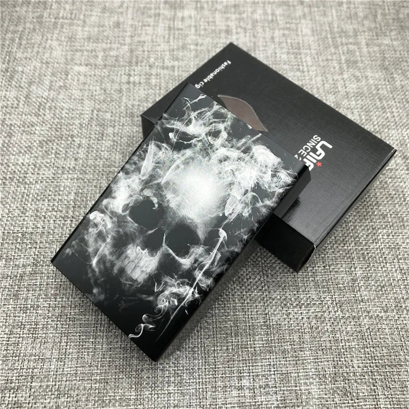 Personalized Customized Smoking Skull Cigarette Case Boxes Ultra Thin Portable Aluminium Alloy Slide Cigarette Box Smoke boxes