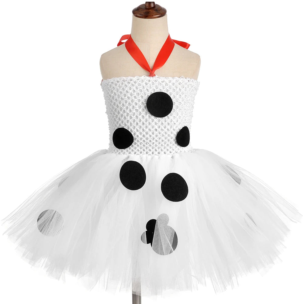 HJTT Toddler Girls Dalmatian Dog Costume Polka Dot Spotted Puppy Tutu Dress Dalmatians Costume for Kids Halloween Party Dress Up