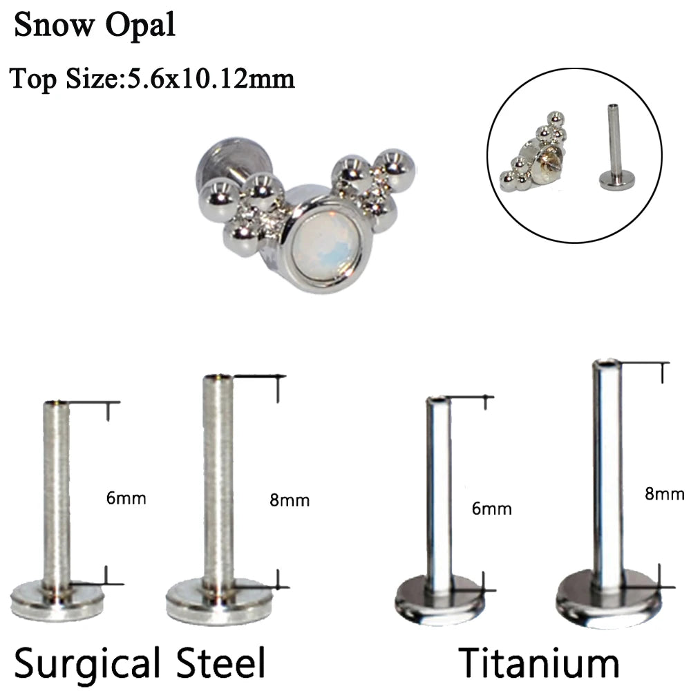 1PC G23 Titanium&Steel Opal Cluster Ear Tragus Helix Cartilage Cz Gem Flower Earring Stud Labret Bar Ring Body Piercing Jewelry
