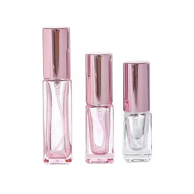 10pcs/lot 5ml 10ml Transparent  Glass Spray Bottle Sample Glass Vials Portable Perfume Atomizer Gold rose gold Cap