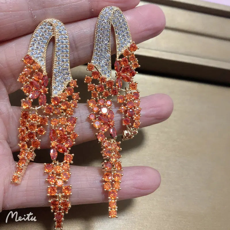 Bilincolor Golden Orange Long Tassel Earring for Women Wedding