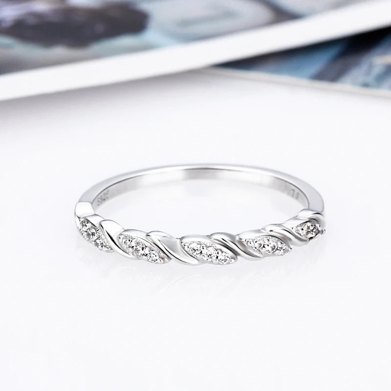 CLUCI Genuine 925 Sterling Silver Round Ring Classic Women Wedding Ring Geometric Zircon Jewelry Valentine Gift DR1033SB