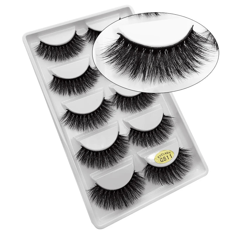 5 Pairs Mink EyeLashes 3D False Lashes Winged Thick Makeup Eye Lash Dramatic Lashes Natural Volume Soft Fake Eye Lashes G800