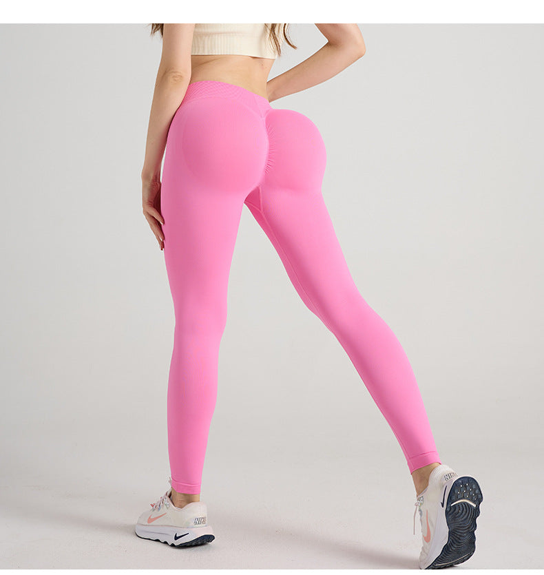 European and American New Nylon V-Shaped Peach Yoga Pants High-Waisted Butt-Lifting Outdoor Cycling Sports Fitness Training Yoga Wear