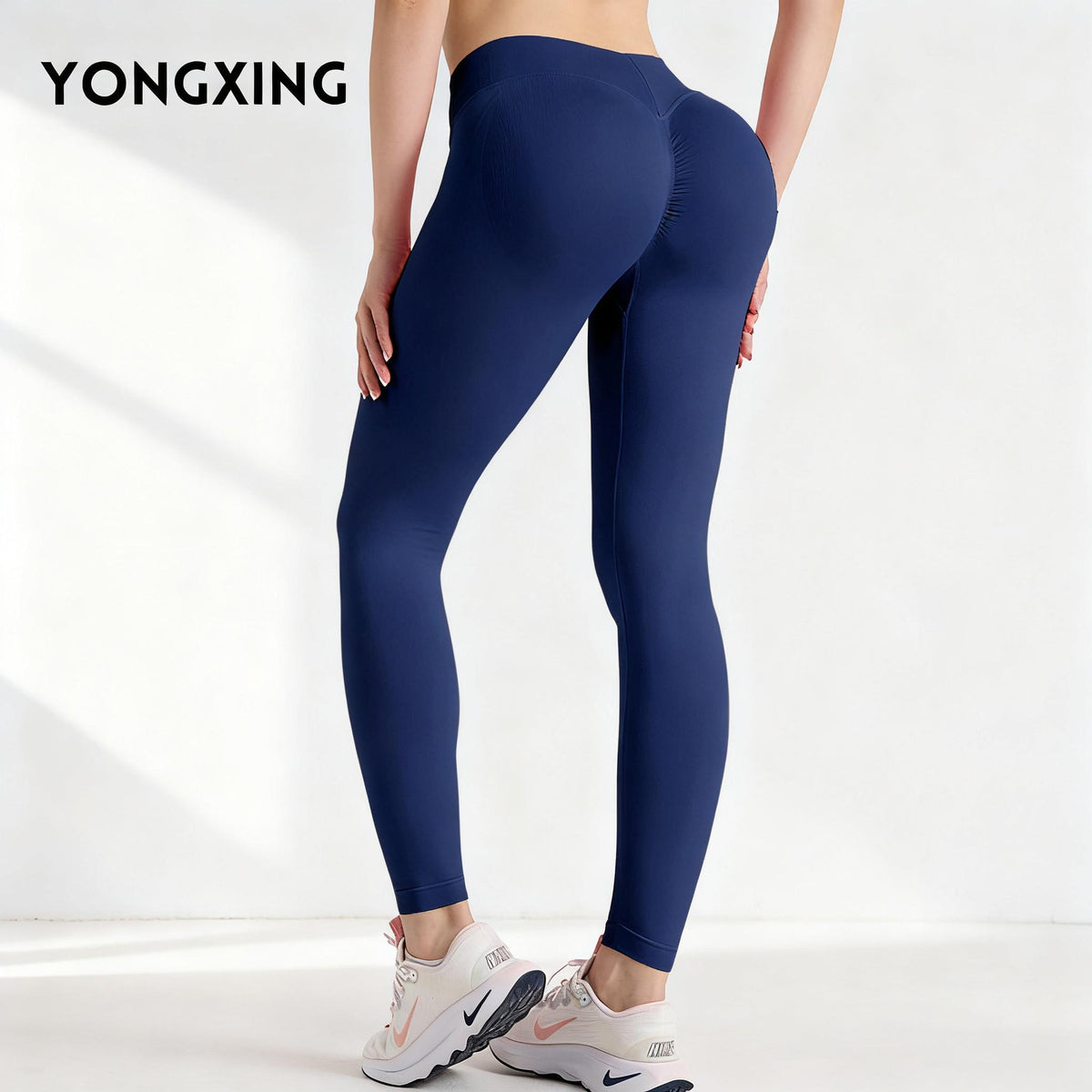 European and American New Nylon V-Shaped Peach Yoga Pants High-Waisted Butt-Lifting Outdoor Cycling Sports Fitness Training Yoga Wear