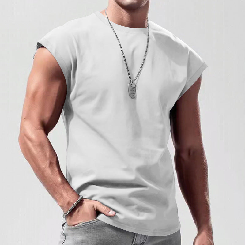 Men's Loose Short Sleeve T-Shirt Round Neck Sleeveless Casual Breathable Summer Sports Basic Vest