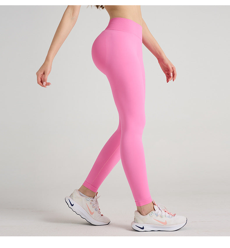European and American New Nylon V-Shaped Peach Yoga Pants High-Waisted Butt-Lifting Outdoor Cycling Sports Fitness Training Yoga Wear