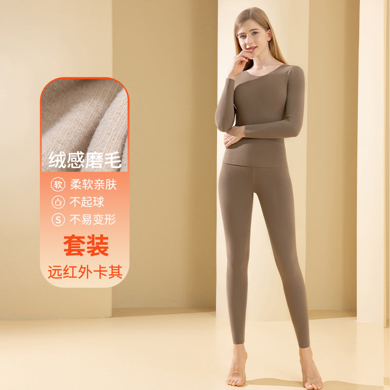 Autumn and winter new ladies de velvet thermal underwear set heating plus velvet padded autumn pants anti-bacterial underwear