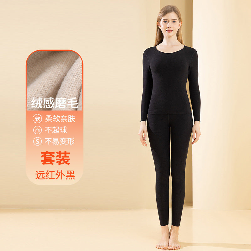 Autumn and winter new ladies de velvet thermal underwear set heating plus velvet padded autumn pants anti-bacterial underwear