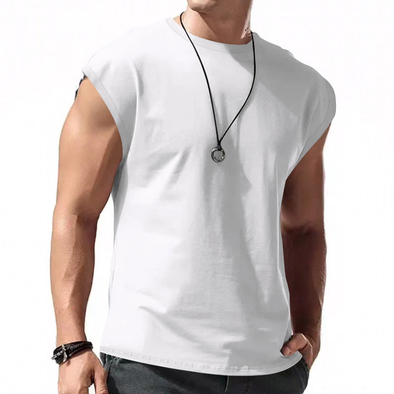 Men's Loose Short Sleeve T-Shirt Round Neck Sleeveless Casual Breathable Summer Sports Basic Vest