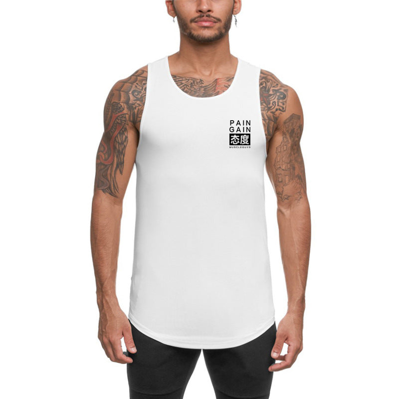 Literary attitude printing design Men's Fitness sports vest summer breathable granular fabric bodybuilding iron clothes