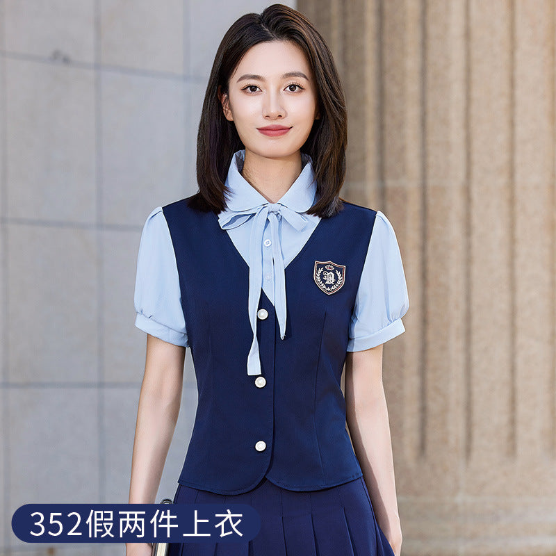 British Preppy Style Summer Shirt Pleated Skirt Suit Kindergarten Teacher Kindergarten Uniform Teacher Kindergarten Teacher Work Clothes Women's Clothing
