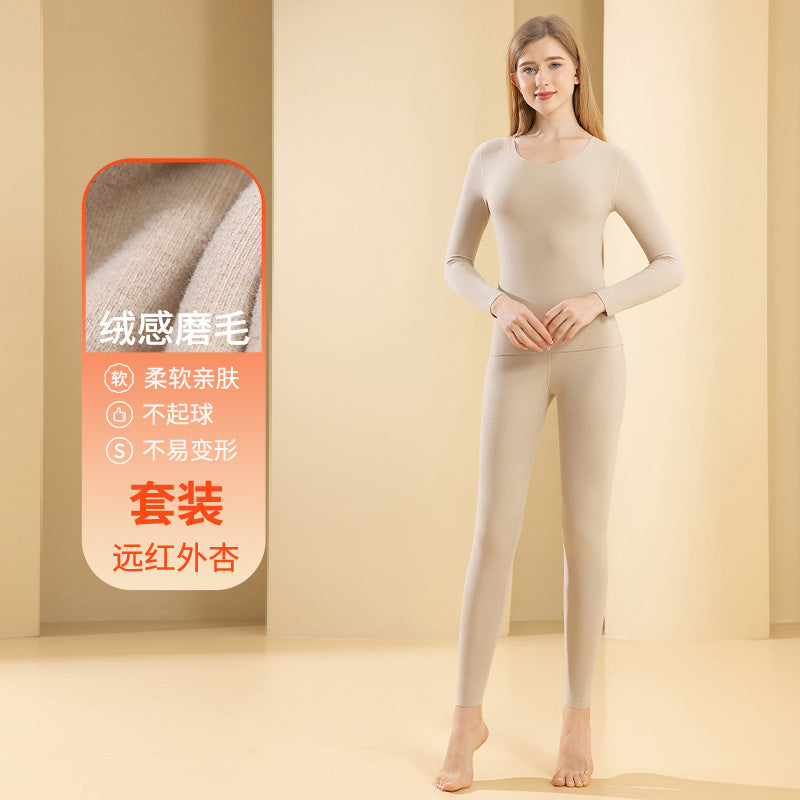 Autumn and winter new ladies de velvet thermal underwear set heating plus velvet padded autumn pants anti-bacterial underwear