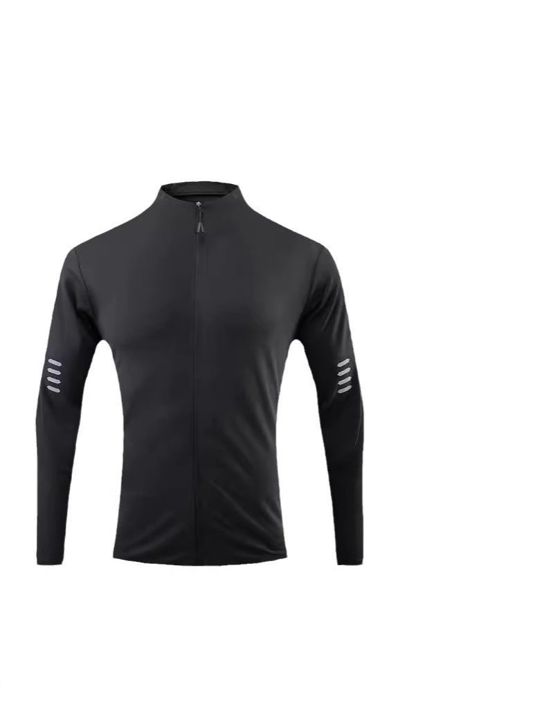 Men's T-shirt Spring and Autumn Muscle Sports Fitness Leisure Exercise Running Elastic Quick-drying Slim-fit Zipper Long Sleeve Foreign Trade