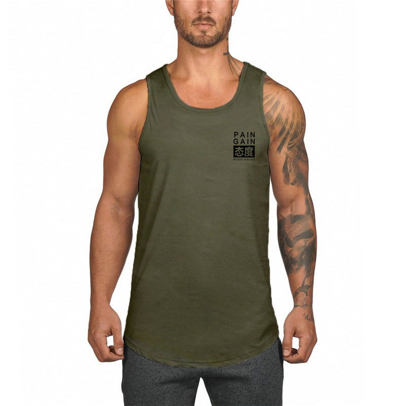 Literary attitude printing design Men's Fitness sports vest summer breathable granular fabric bodybuilding iron clothes