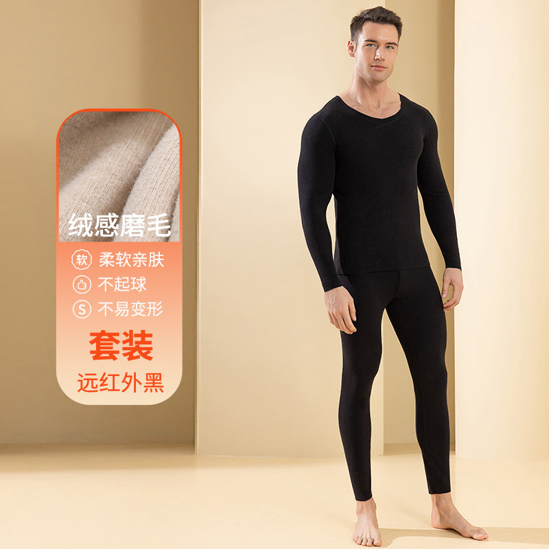 Autumn and winter new ladies de velvet thermal underwear set heating plus velvet padded autumn pants anti-bacterial underwear