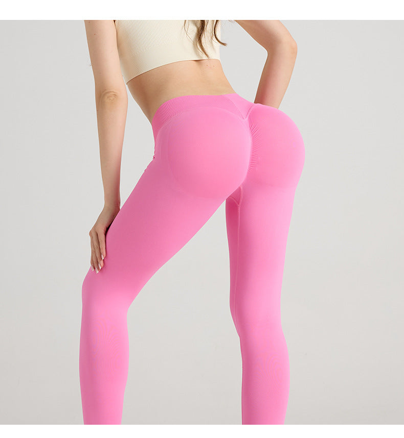European and American New Nylon V-Shaped Peach Yoga Pants High-Waisted Butt-Lifting Outdoor Cycling Sports Fitness Training Yoga Wear