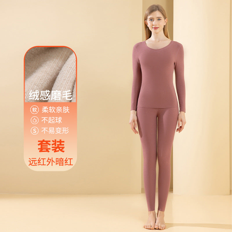Autumn and winter new ladies de velvet thermal underwear set heating plus velvet padded autumn pants anti-bacterial underwear