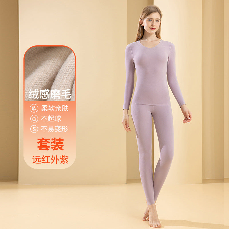 Autumn and winter new ladies de velvet thermal underwear set heating plus velvet padded autumn pants anti-bacterial underwear