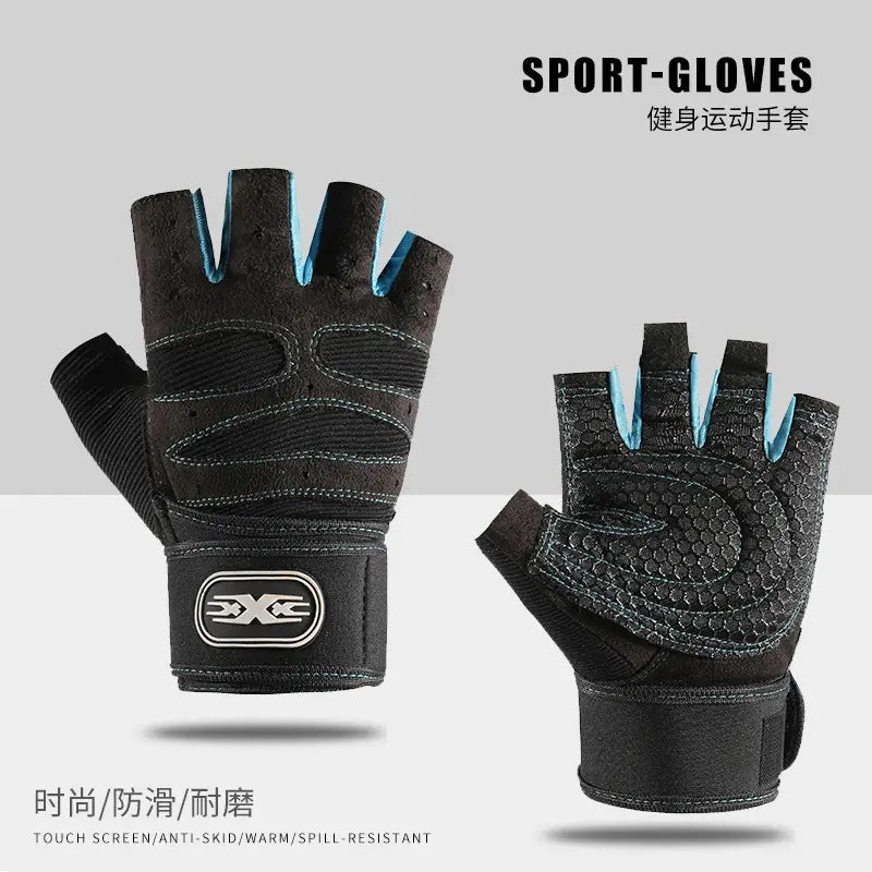 Fitness Gloves Half-Finger Men's and Women's Non-Slip Breathable Summer Weightlifting Hand Guards Dumbbell Equipment Training Long Wrist Cycling Gloves