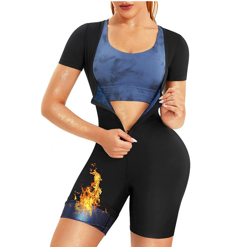 Cross-Border Tight Women's Waist-Lifting Hip Sweat Suit Running Yoga Fitness Suit Sports Sweat Bodywork Suit