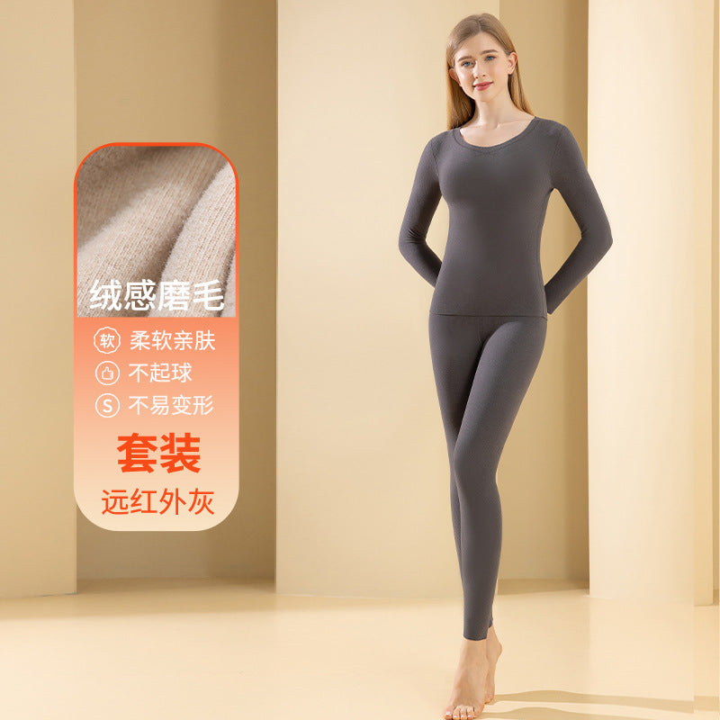 Autumn and winter new ladies de velvet thermal underwear set heating plus velvet padded autumn pants anti-bacterial underwear