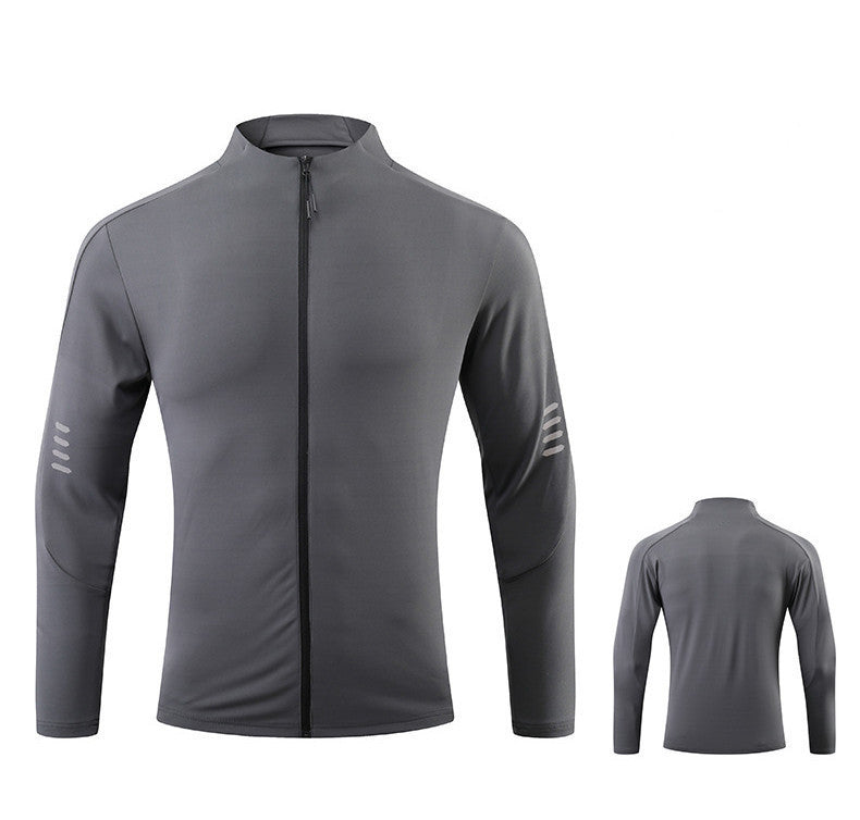 Men's T-shirt Spring and Autumn Muscle Sports Fitness Leisure Exercise Running Elastic Quick-drying Slim-fit Zipper Long Sleeve Foreign Trade