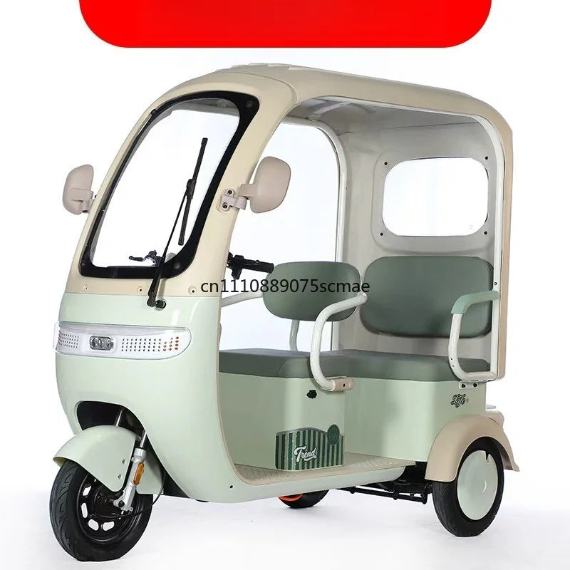 Canopy Electric Tricycle Battery Scooter, 3 Wheel E-Trike For Family Kids School Pickup Daily Commuting