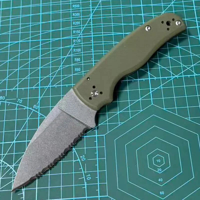 Liei Store Spy-C229GP Folding Knife 3.46" S30V Stonewashed Serrated Blade, G10 Handles - C229