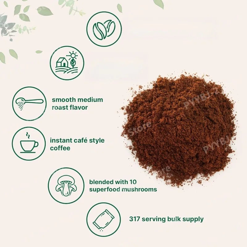 10 in 1 Mushroom Instant Coffee Powder with Lion’s Mane Reish Organic Ingredient Provide Sustainable Energy & Enhance Focus 454g