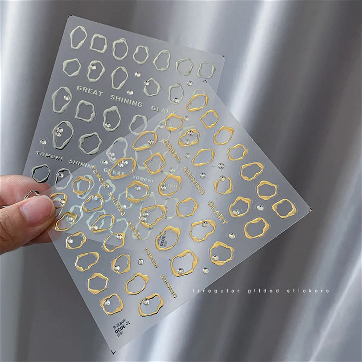 1pcs 5D Rhinestones Gold Silver Irregular Pattern Nail Sticker Simple Design Adhesive Slider Nail Art Decoration Decals Supplies