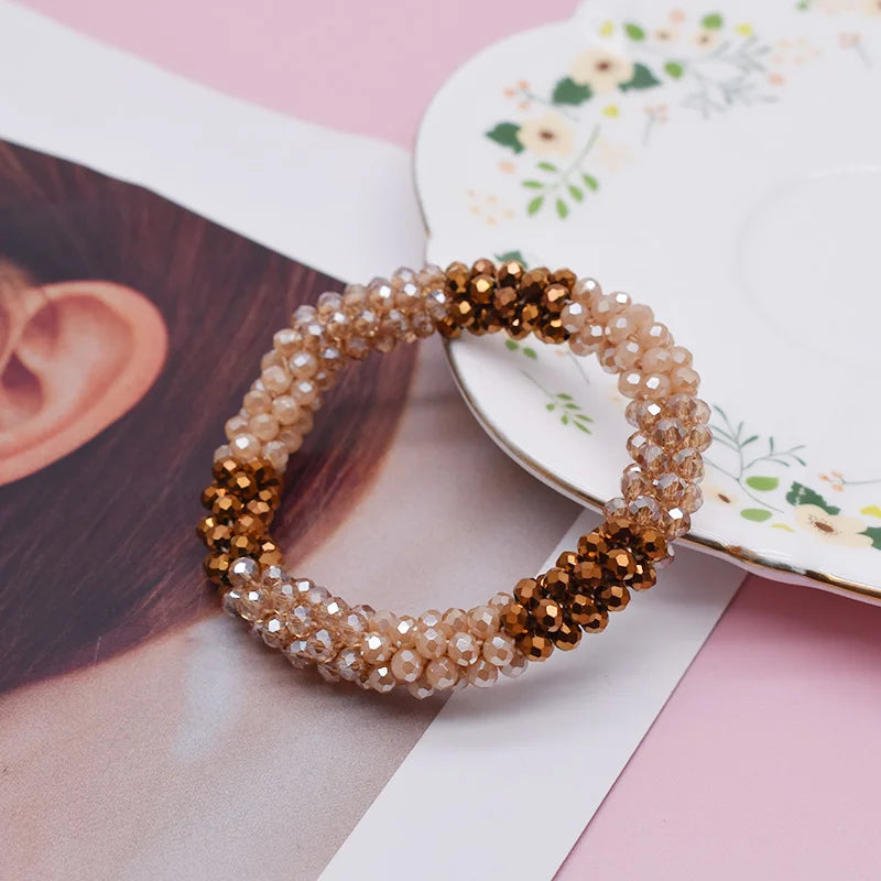 Mixed Color Trendy Glass Bead Bracelet Elastic Handmade Strand Bracelets for Women Gift New Hair Accessory Glass Beads Bracelet