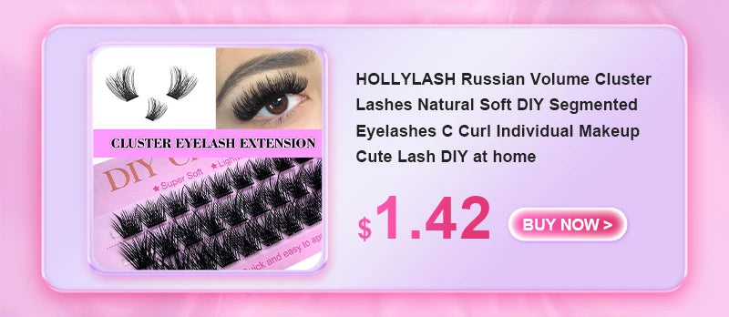 HOLLYLASH 96 Clusters DIY Self Adhesive Cluster Lashes Russian Volume False Eyelashes C Curl Natural Soft Individual Eyelashes