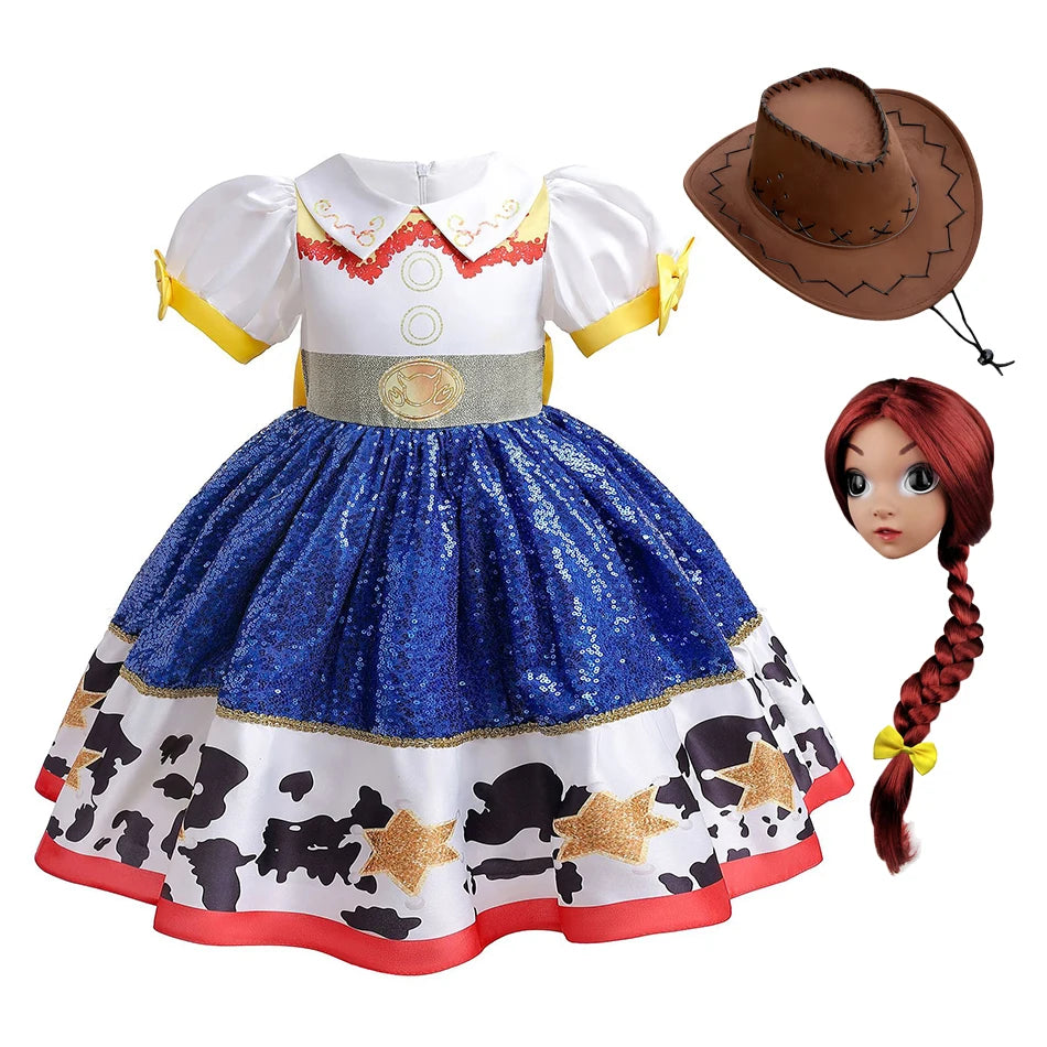 Girl Jessie Dress Kids Yellow Blue Cowgirl Cosplay Costume Kids Fancy Party Outfit Halloween Christmas Gift