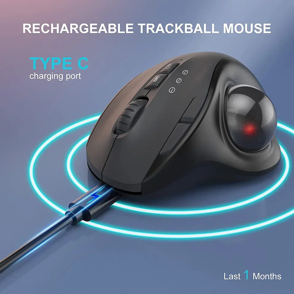 Ergonomic Wireless Trackball Mouse Easy Thumb Control Precision Smooth Tracking, Ergonomic Comfort Design, for Windows, PC Mac