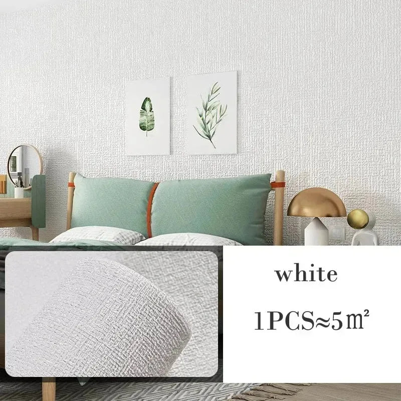 3D DIY Thicken Waterproof Mildew Proof Self-adhesive Insulation Wallpaper Linen Plain Color Stickers Renovation Wall Stickers
