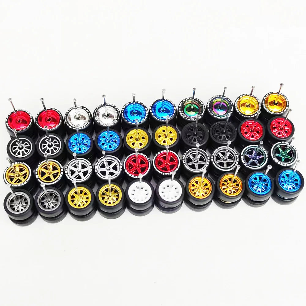 20 Sets 1/64 Alloy Car Wheels w Rubber Tires Axles for 1:64 Mini Model Cars Matchbox Domeka HW