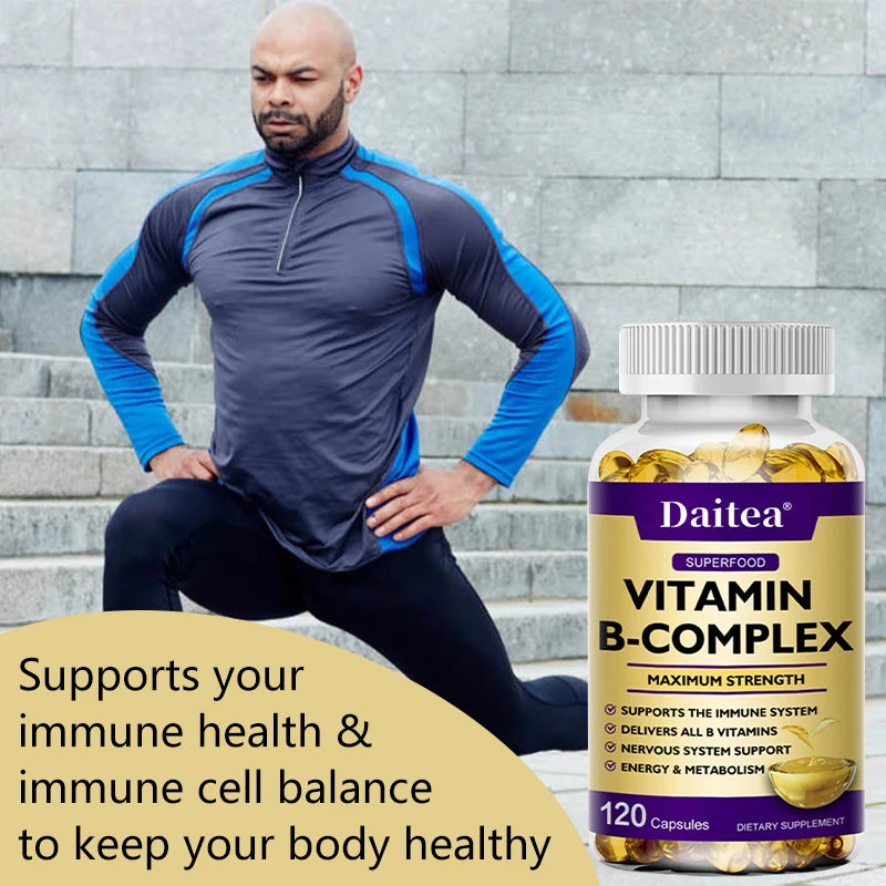 Vitamin B-Complex Capsules - Energy, Immune & Nervous System Support, Relieve Stress, Improve Digestion
