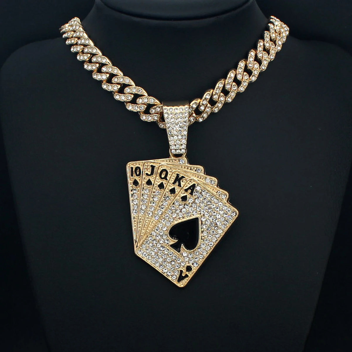 Men Women Hip Hop Playing Card Poker Pendant Necklace Crystal Cuban Chain HipHop Iced Out Bling Necklaces Fashion Charm Jewelry