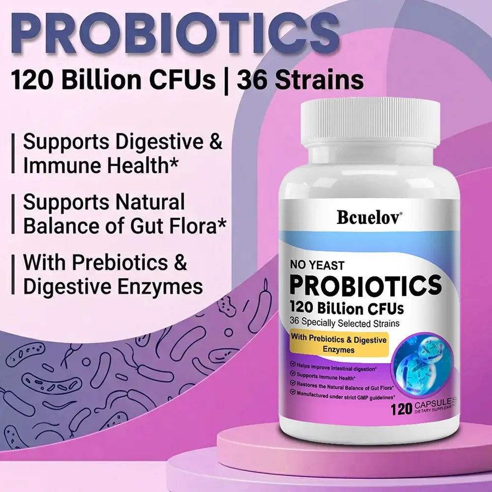 Organic Enzymes Probiotic Capsules 120 Billion CFU Probiotic Supplement with Prebiotics & Digestive Enzymes