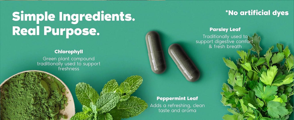 Chlorophyll Capsules with Parsley & Peppermint Leaf, Daily Freshness, Digestive Comfort & Wellness Support, Vegan 30 Count